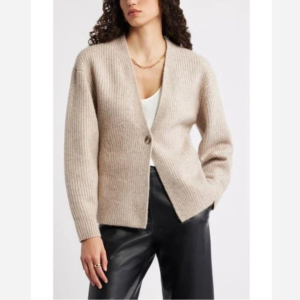 Nordstrom One-Button V-Neck Rib Cardigan